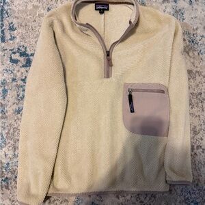 Patagonia Cream Fleece Quarter-Zip with Light Pink Pocket Trim